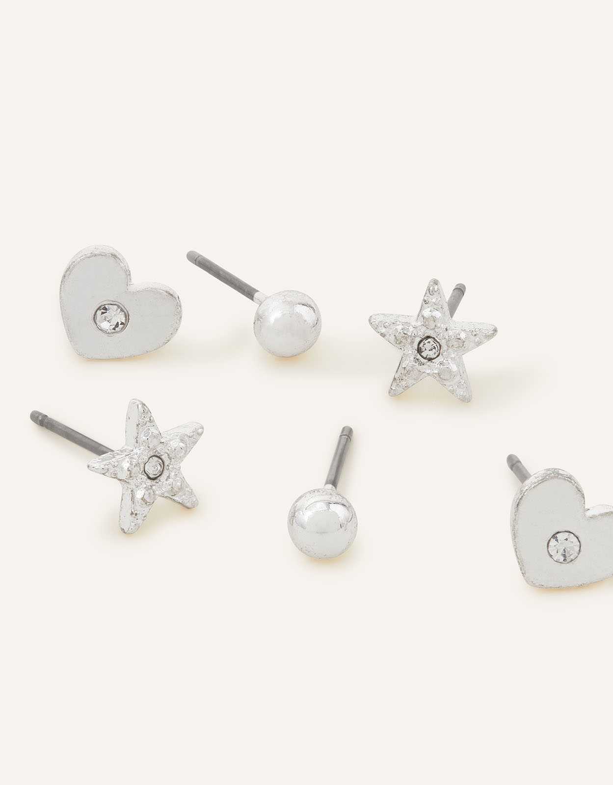 Accessorize Women's Silver Heart Stud Earring Set, Size: 1cm
