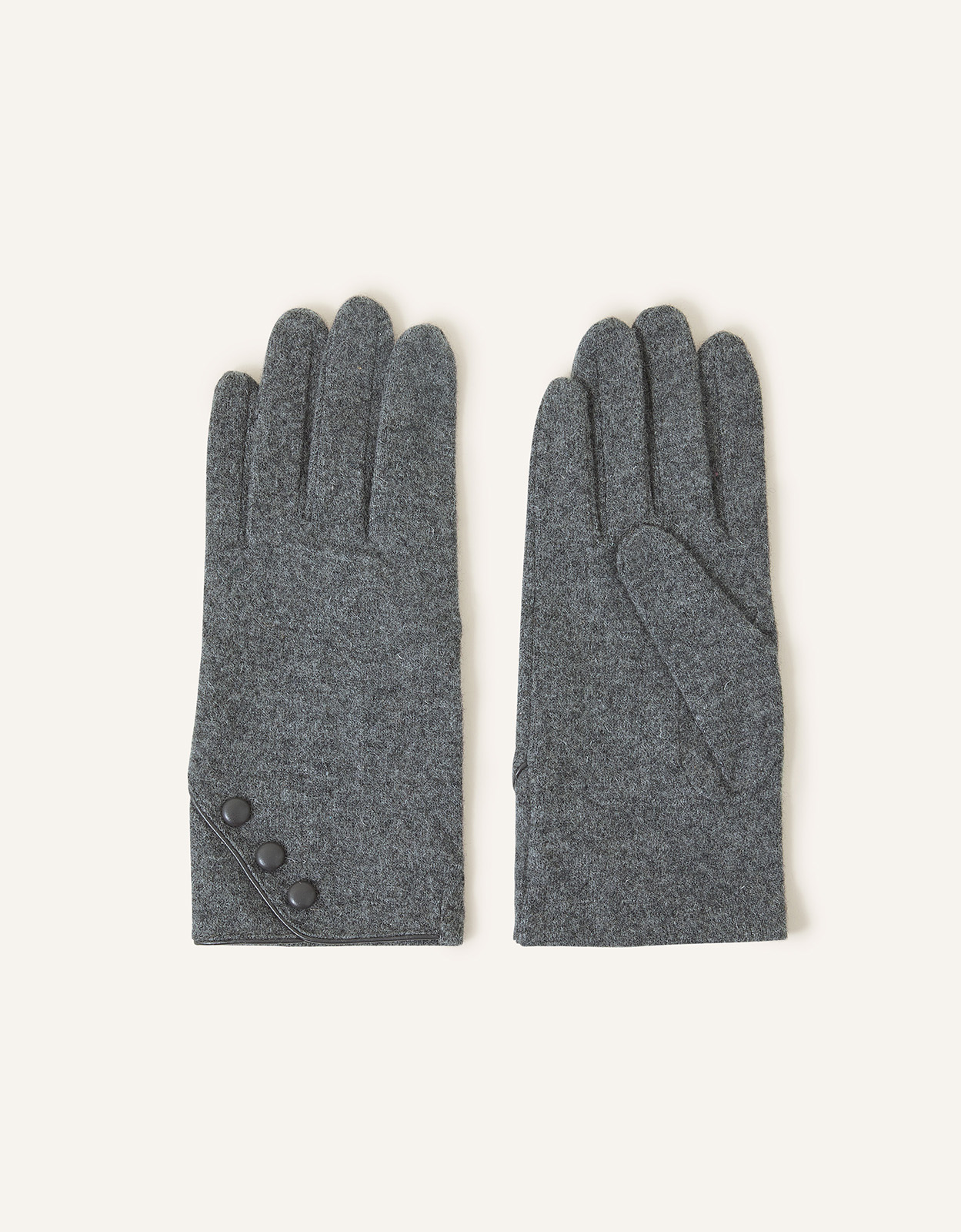 Accessorize Women's Touchscreen Button Gloves in Wool Blend Grey, Size: One Size