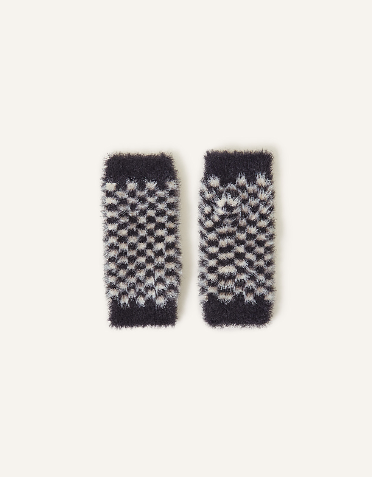 Accessorize Checkerboard Fluffy Fingerless Gloves, Size: 18x8cm