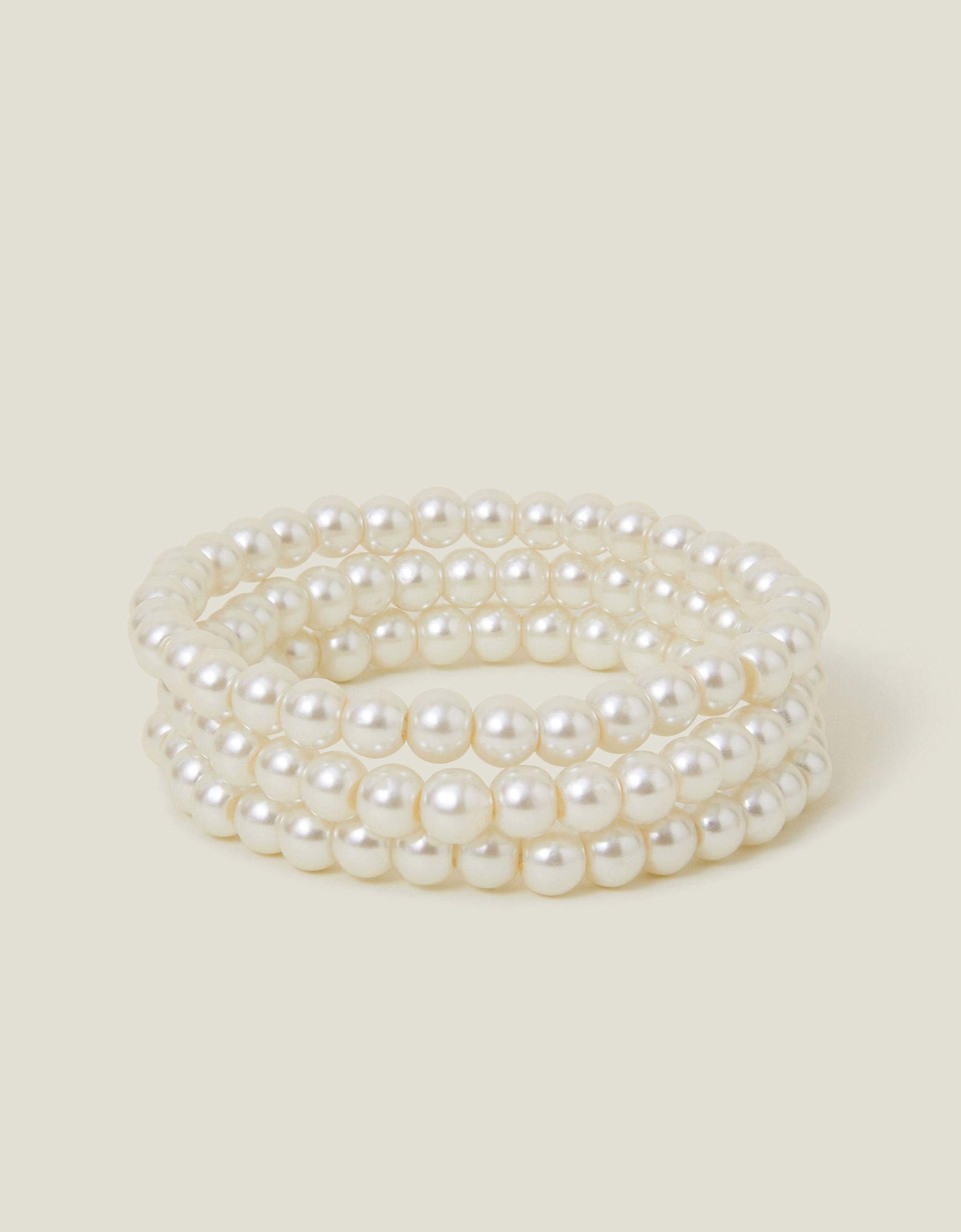 Accessorize Women's Pearl Stretch Bracelet Set of Three, Size: L 18 cm