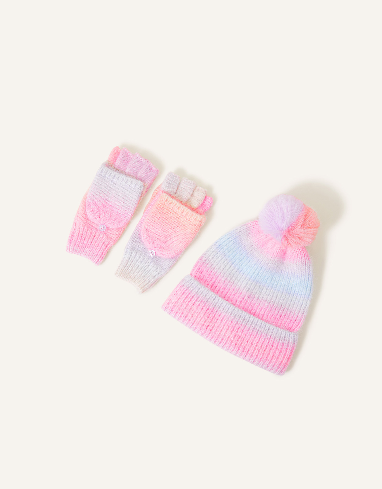 Accessorize Girl's Girls Rainbow Hat and Gloves Set Multi, Size: 9-12 yrs