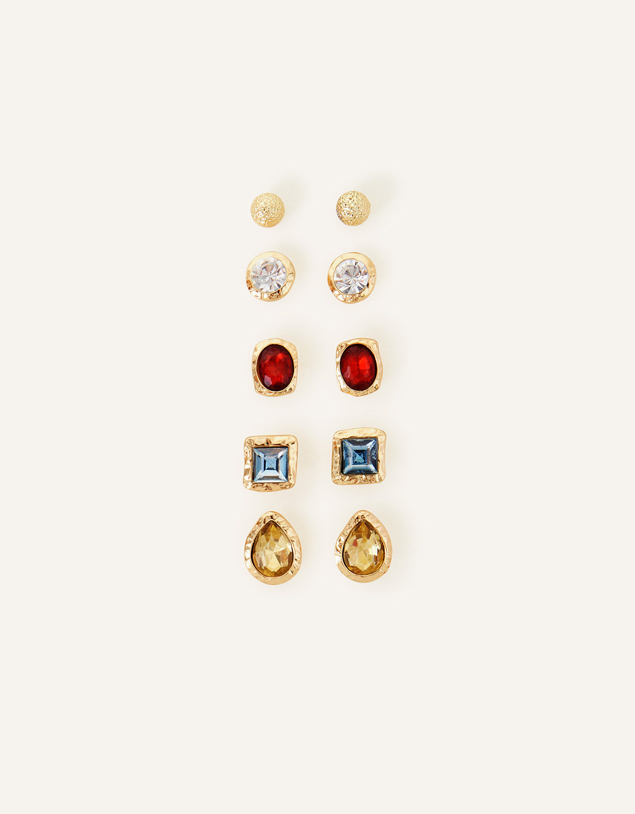 Accessorize Women's Gold, Red and Yellow Pack of 5 Gem Stud Earrings, Size: One Size
